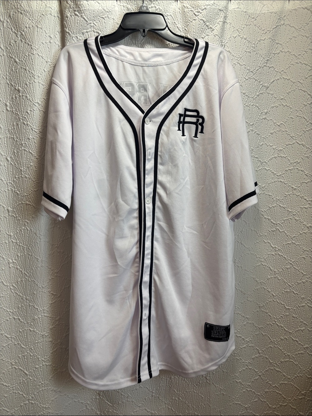 Men's White Baseball Jersey with Black Trim and RR Logo